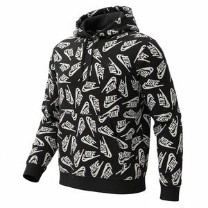 Nike Men's Black and White Patterned Hoodie